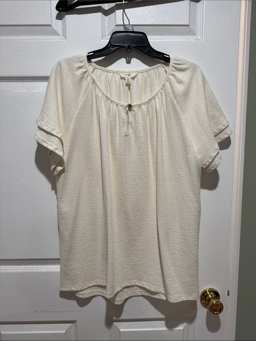 Terra & Sky Cream Textured Short Sleeve Peasant Top